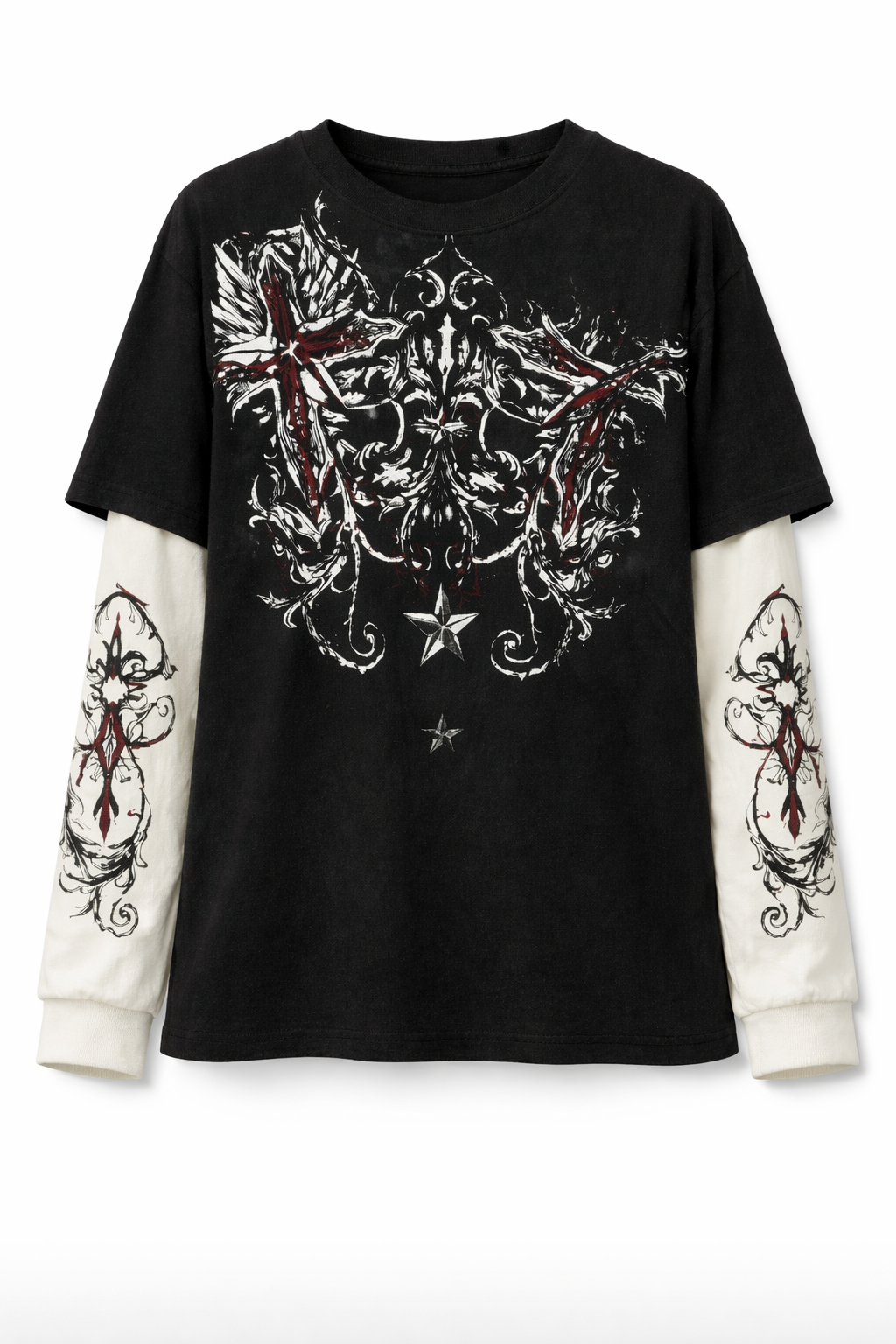 Arcane Blade Layered Long Sleeve Tee – Black