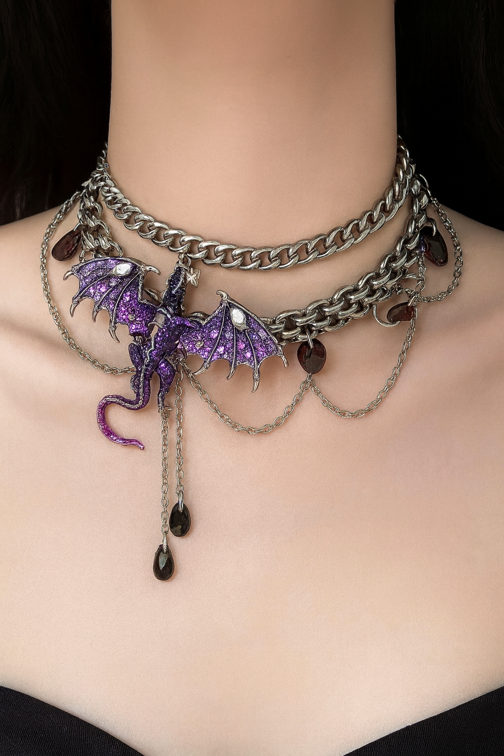 Lunar Dragon Layered Choker Necklace – Purple