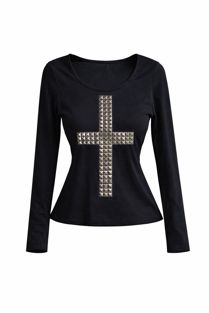Studded Cross Long Sleeve Top
