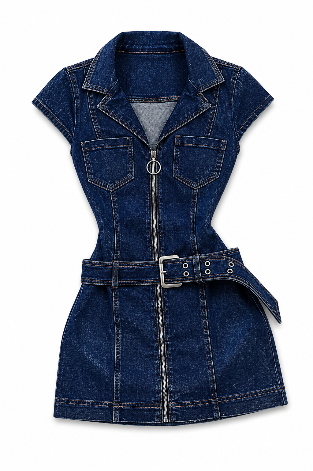 Midnight Zip Denim Mini Dress Black