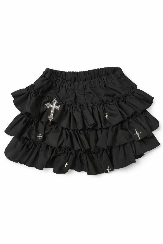 Cross Charm Tiered Mini Skirt