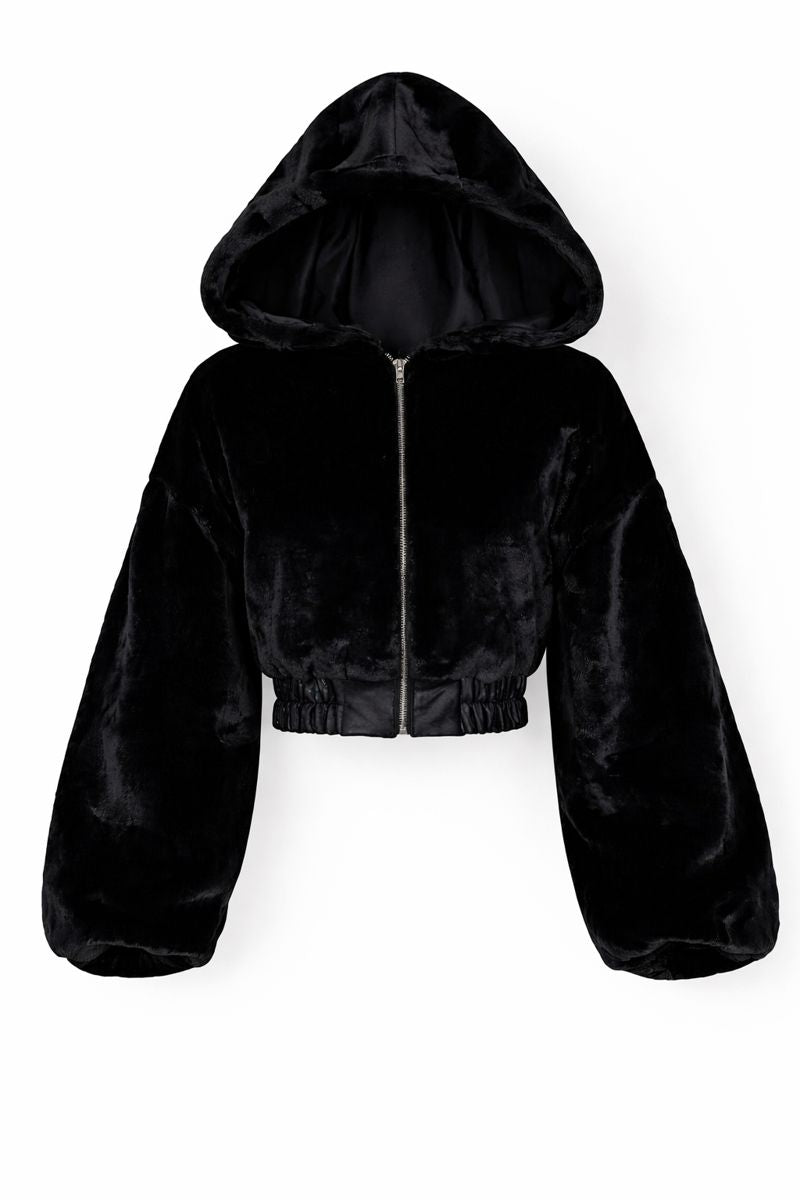 Fur-Trim Cropped Hoodie