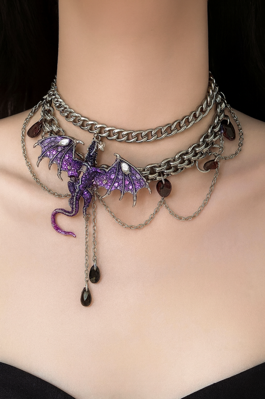 Lunar Dragon Layered Choker Necklace – Purple