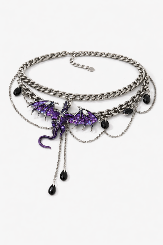 Lunar Dragon Layered Choker Necklace – Purple