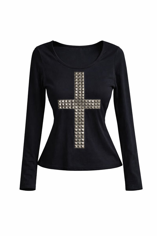 Studded Cross Long Sleeve Top