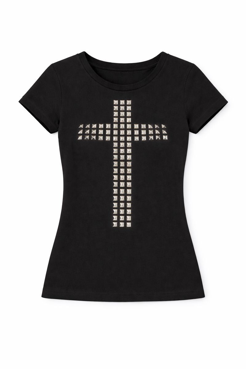 Studded Cross Short Sleeve Top
