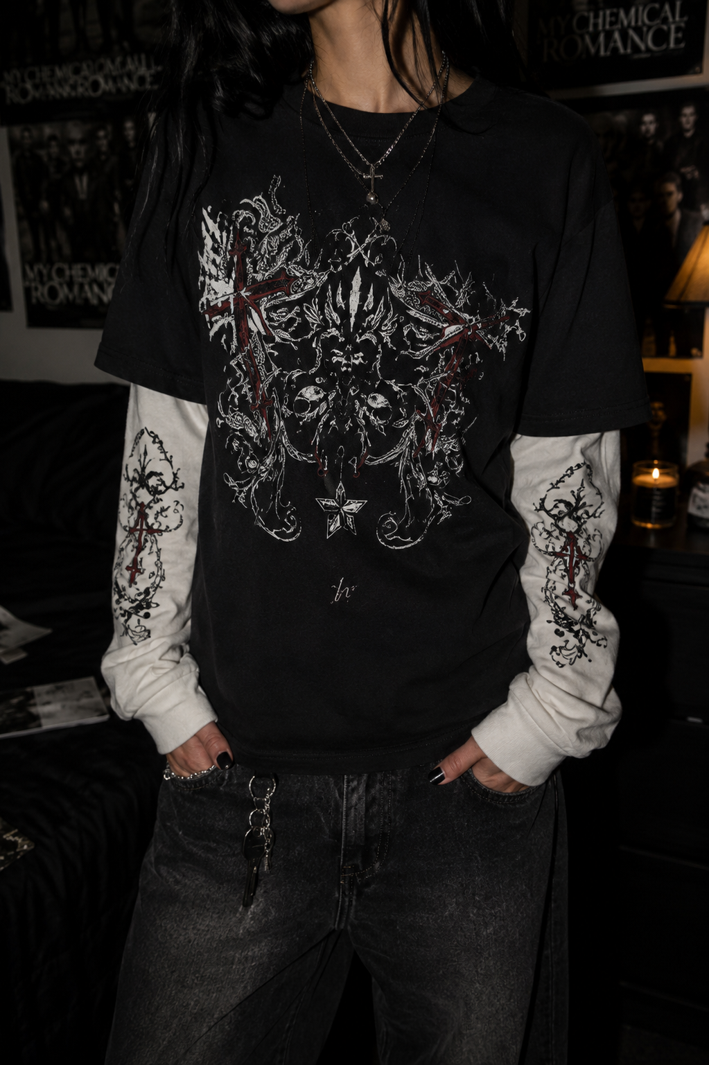 Arcane Blade Layered Long Sleeve Tee – Black