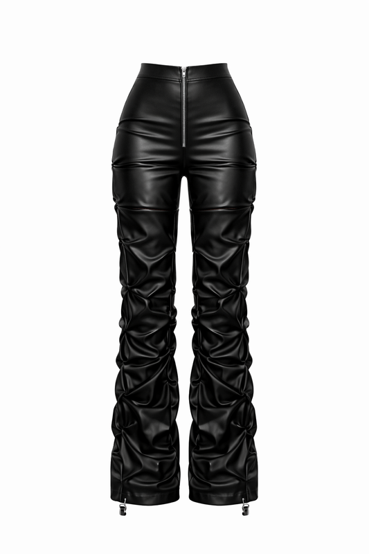 Faux PU Stacked Leather Pants